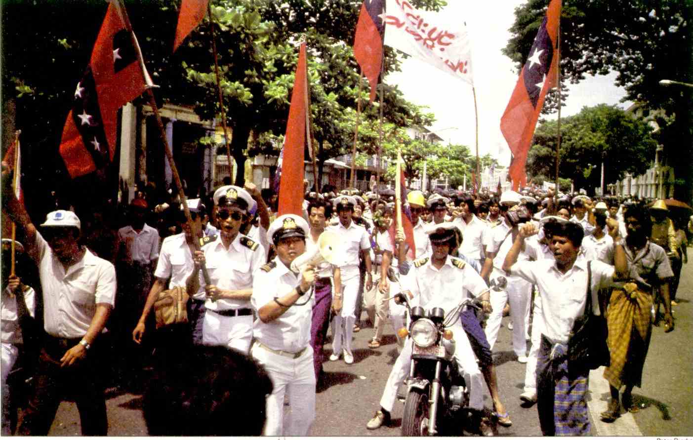 antigovernment protest by civil servants downtown Rangoon